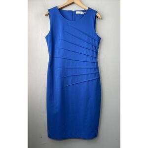 Calvin Klein Starburst Sheath Dress Size 8 Cobalt Blue Ponte Knit Office Siren